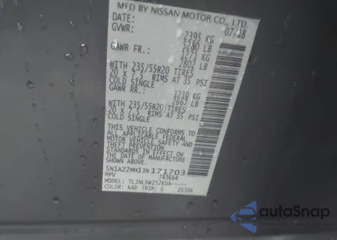 2018 Nissan Murano Platinum z USA, uszkodzony, nr VIN 5N1AZ2MH1JN171703